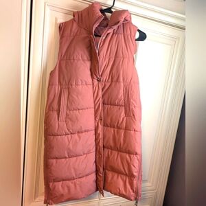 Full Length Zip Up Vest with Stand Collar and Hood, Color Bean Red, Size Small